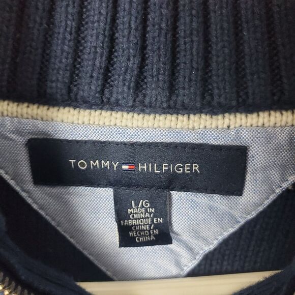 Tommy Hilfiger Knit Button Neck Sweater Navy Blue Size Large - Picture 3 of 8